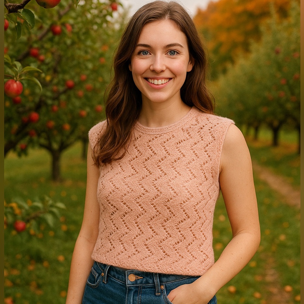 🍑Hand Knit Pink Peach Knit Sleeveless Boxy Crop Sweater Gorgeous Size Small